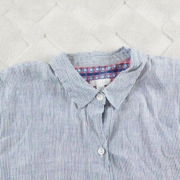 J.Jill Linen Button Up Top Womens Large Mix Media Floral Black Short Sleeve - Picture 3 of 10